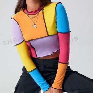 Shein Lettuce trim multi colored long sleeve crop top